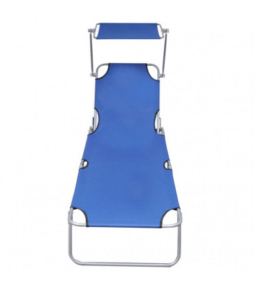 Folding Sun Lounger with Canopy Blue Aluminium