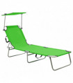 Folding Sun Lounger with Canopy Green Aluminium