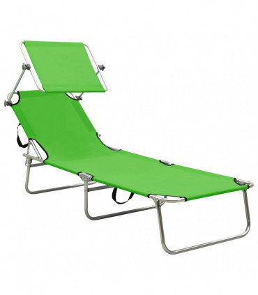 Folding Sun Lounger with Canopy Green Aluminium