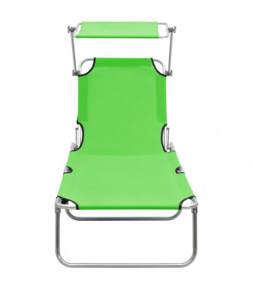 Folding Sun Lounger with Canopy Green Aluminium