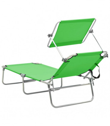 Folding Sun Lounger with Canopy Green Aluminium