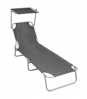 Folding Sun Lounger with Canopy Grey Aluminium