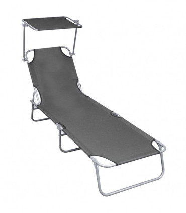 Folding Sun Lounger with Canopy Grey Aluminium