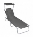 Folding Sun Lounger with Canopy Grey Aluminium