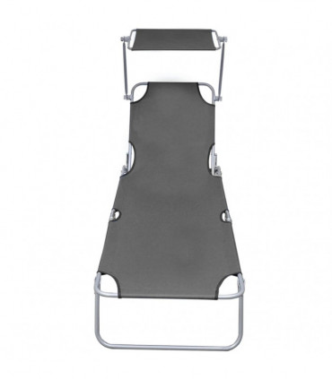 Folding Sun Lounger with Canopy Grey Aluminium