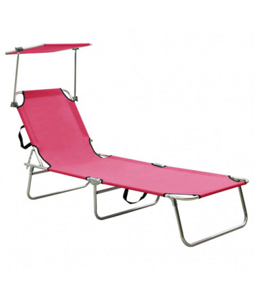 Folding Sun Lounger with Canopy Pink Aluminium