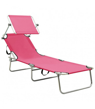 Folding Sun Lounger with Canopy Pink Aluminium