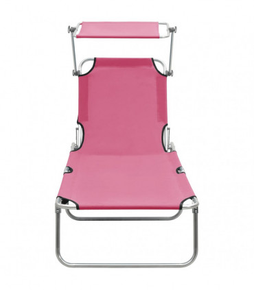 Folding Sun Lounger with Canopy Pink Aluminium