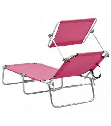 Folding Sun Lounger with Canopy Pink Aluminium