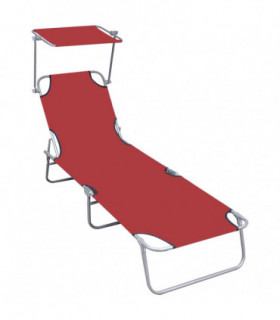 Folding Sun Lounger with Canopy Red Aluminium