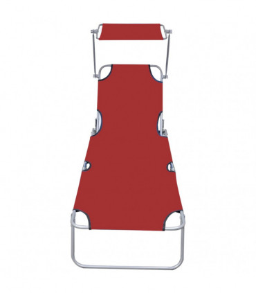 Folding Sun Lounger with Canopy Red Aluminium