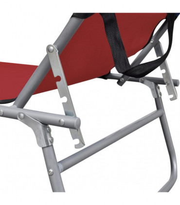 Folding Sun Lounger with Canopy Red Aluminium