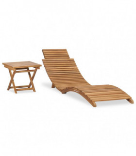 Folding Sun Lounger with Table Solid Teak Wood