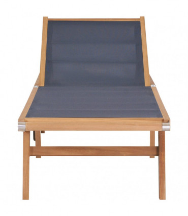 Folding Sun Lounger with Wheels Solid Teak and Textilene