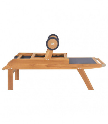 Folding Sun Lounger with Wheels Solid Teak and Textilene