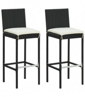 Garden Bar Stools with Cushions 2 pcs Black Poly Rattan