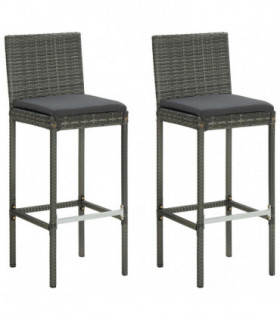 Garden Bar Stools with Cushions 2 pcs Grey Poly Rattan
