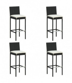 Garden Bar Stools with Cushions 4 pcs Black Poly Rattan