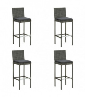 Garden Bar Stools with Cushions 4 pcs Grey Poly Rattan