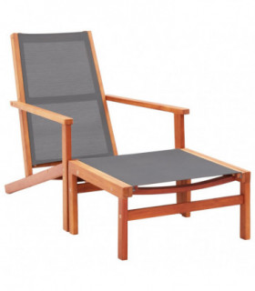 Garden Chair with Footrest Grey Solid Eucalyptus Wood and Textilene