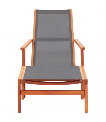 Garden Chair with Footrest Grey Solid Eucalyptus Wood and Textilene
