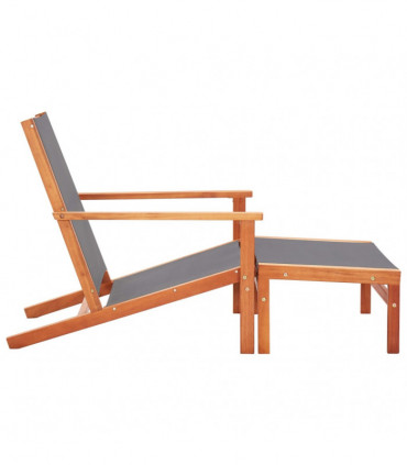 Garden Chair with Footrest Grey Solid Eucalyptus Wood and Textilene