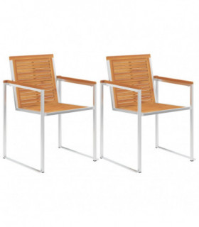 Garden Chairs 2 pcs Solid Acacia Wood and Stainless Steel