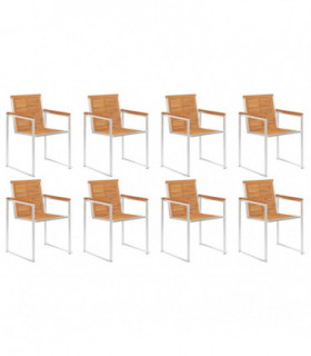 Garden Chairs 8 pcs Solid Acacia Wood and Stainless Steel