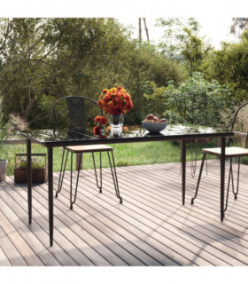 Garden Dining Table Black 160x80x74cm Steel and Tempered Glass
