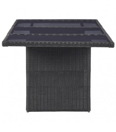 Garden Dining Table Black 200x100x74 cm Glass and Poly Rattan