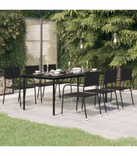 Garden Dining Table Black 200x100x74 cm Steel and Glass