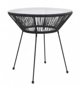 Garden Dining Table Black Ø70x74 cm Rattan and Glass