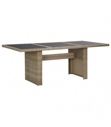 Garden Dining Table Brown 200x100x74 cm Glass and Poly Rattan