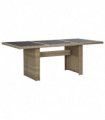 Garden Dining Table Brown 200x100x74 cm Glass and Poly Rattan