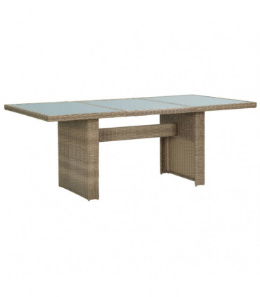 Garden Dining Table Brown 200x100x74 cm Glass and Poly Rattan