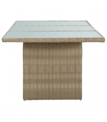 Garden Dining Table Brown 200x100x74 cm Glass and Poly Rattan