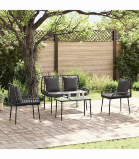 Garden Furniture Set with Cushion 4 pcs Brown, Black, Cream