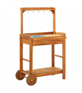 Garden Kitchen Trolley Solid Acacia Wood 92x43.5x141.5 cm
