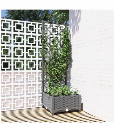 Garden Planter with Trellis Light Grey 40x40x121.5 cm PP