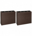 Garden Raised Bed with 4 Pots 2 pcs Poly Rattan Brown(2x41085)