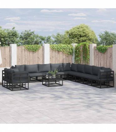 Garden Sofa Set with Cushion 12 pcs Black Aluminium