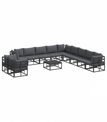 Garden Sofa Set with Cushion 12 pcs Black Aluminium