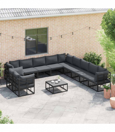 Garden Sofa Set with Cushion 12 pcs Black Aluminium