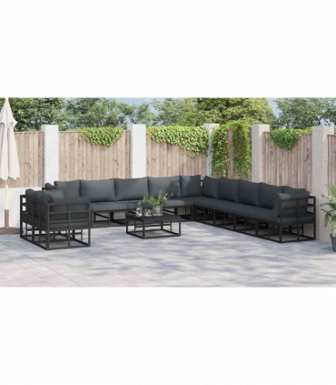 Garden Sofa Set with Cushion 12 pcs Black Aluminium