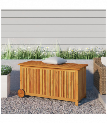 Garden Storage Box with Wheels 113x50x58 cm Solid Wood Acacia