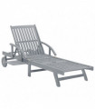 Garden Sun Lounger Grey Solid Acacia Wood