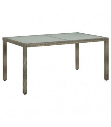 Garden Table 150x90x75 cm Tempered Glass and Poly Rattan Grey