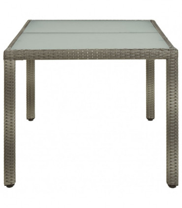 Garden Table 150x90x75 cm Tempered Glass and Poly Rattan Grey