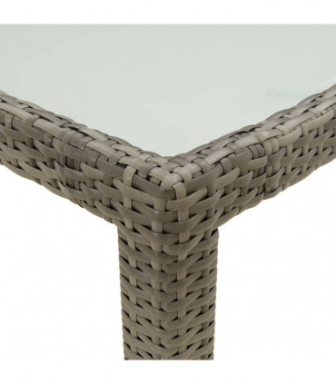 Garden Table 150x90x75 cm Tempered Glass and Poly Rattan Grey