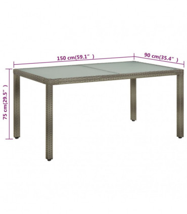 Garden Table 150x90x75 cm Tempered Glass and Poly Rattan Grey